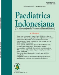 Image of JURNAL NASIONAL PAEDIATRICA INDOSIANA volume 62 no.2,2022